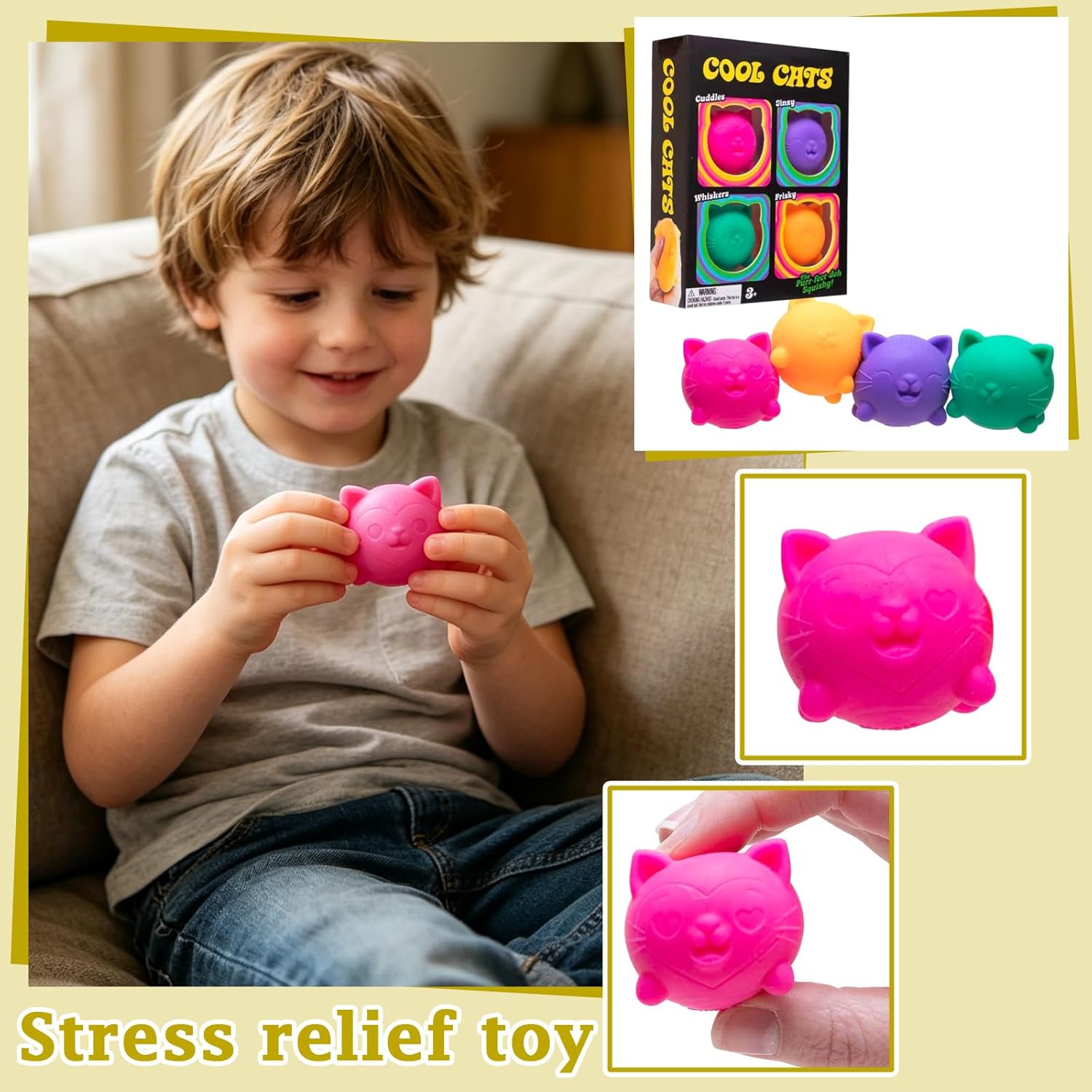 4PCS Cool Cats Squishy. Squeeze&Play Stress Relief Sensory Fidget Toys Stress Balls. Slow Rising Mini Cool Cat Squishy Portable Toys for Autism. ADHD. Party Favors Gifts (#01) : Toys & Games - Image 2