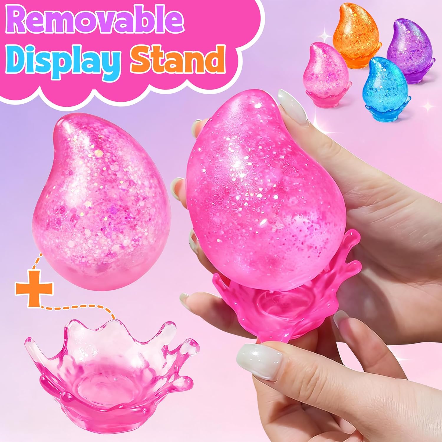 MSYTIFOG 2 Pcs Stress Balls. Water Drop Squishies Squeeze Toys. Stress Relief Fidget Sensory Toy for Kids with Autism. Nice Stress Cube-Drop Gifts for Anxiety Relief Office Easter Birthday (Blue&Pink) : Toys & Games - Image 3