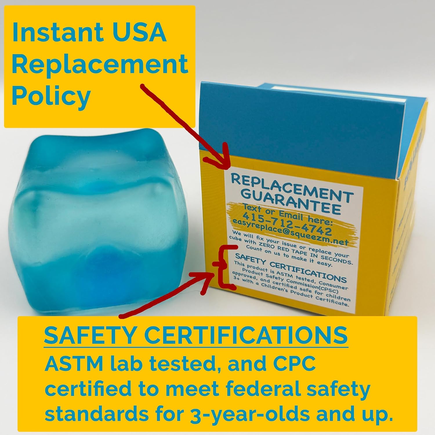 Premium Original Big Block Squeez'M Cube ?C 35% Larger Than The Standard Squishy Cube. Sensory Fidget Toy for Kids & Adults. Stress Relief. Focus & Play ?C Durable. Gift-Ready ?C ASTM Certified 3+ : Toys & Games - Image 5