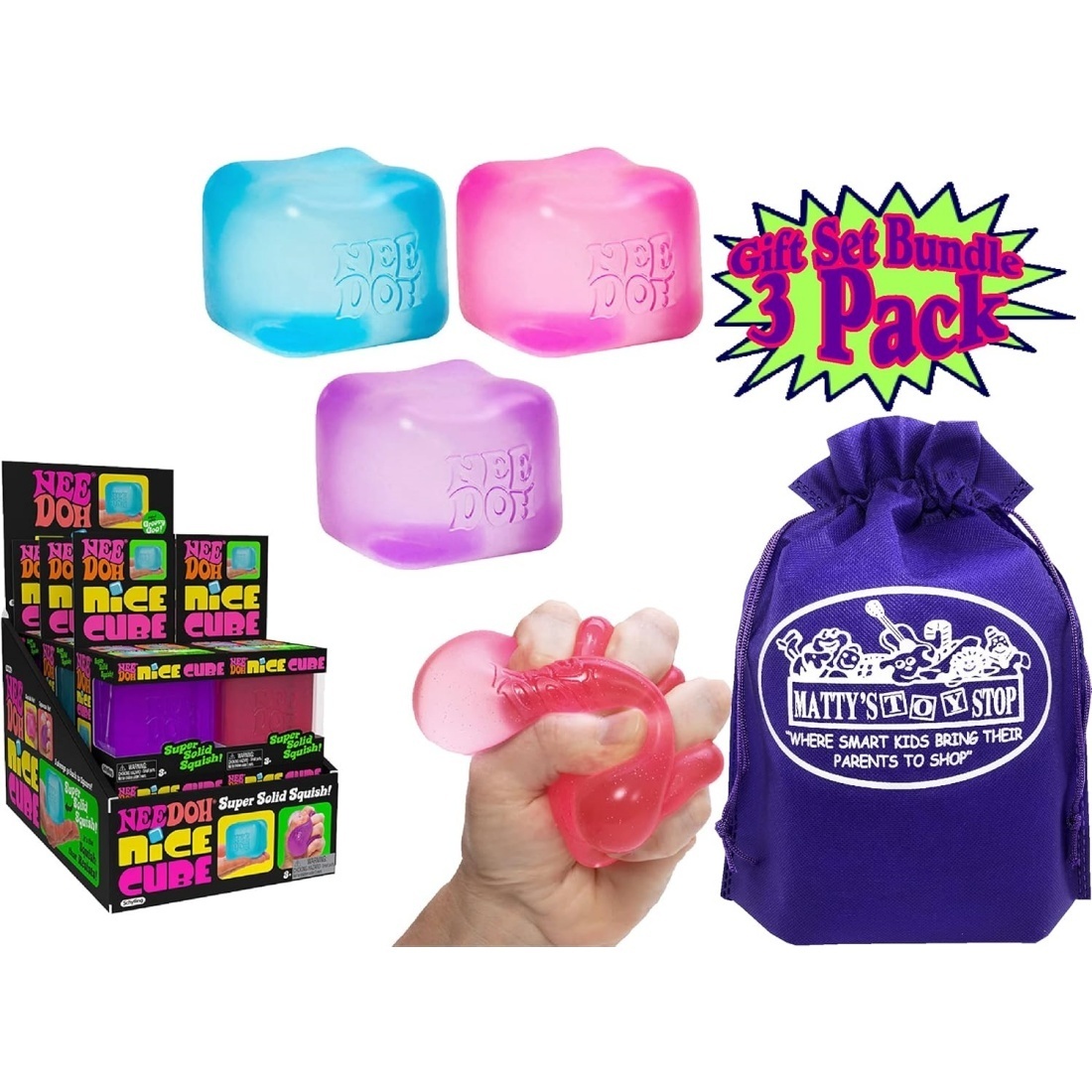 Nice Cube Translucent NeeDoh - 3 Pack (Purple/Pink/Blue) - Image 2