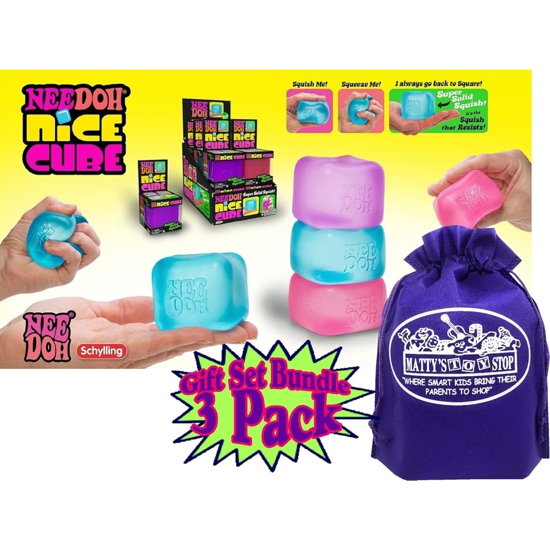 Nice Cube Translucent NeeDoh - 3 Pack (Purple/Pink/Blue) - Image 3